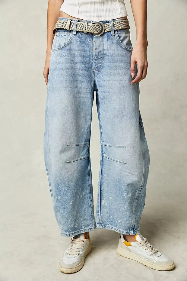 Women Jeans Denim pant Wide Leg Pants Ankle Length Washing Pockets Mid Waist Distressed Spliced High Street Solid Loose Fit 2025