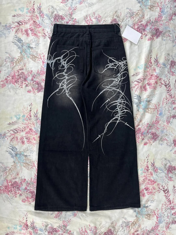 Black Washed Wide Leg Jeans Men Women High Waist Casual Hip Hop Pants Loose Fit Vintage Streetwear Y2K Retro Denim Trousers