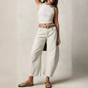 Women Jeans Denim pant Wide Leg Pants Ankle Length Washing Pockets Mid Waist Distressed Spliced High Street Solid Loose Fit 2025