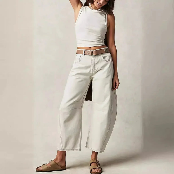 Women Jeans Denim pant Wide Leg Pants Ankle Length Washing Pockets Mid Waist Distressed Spliced High Street Solid Loose Fit 2025