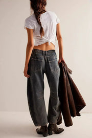 Women Jeans Denim pant Wide Leg Pants Ankle Length Washing Pockets Mid Waist Distressed Spliced High Street Solid Loose Fit 2025