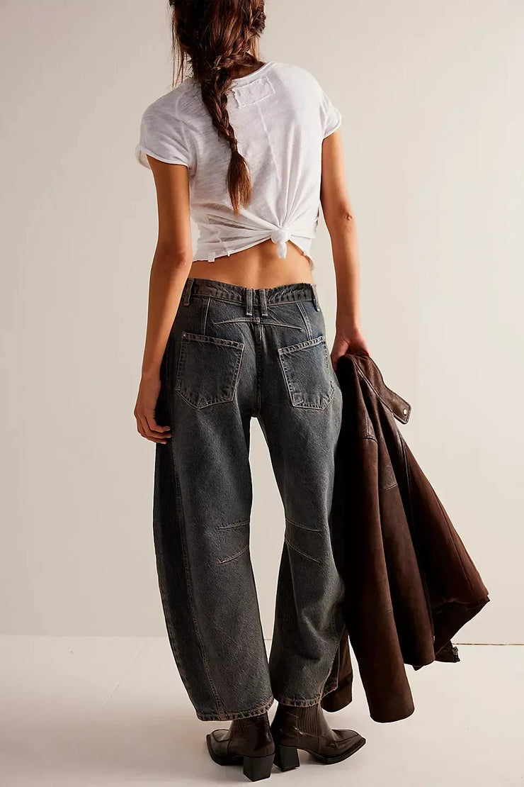 Women Jeans Denim pant Wide Leg Pants Ankle Length Washing Pockets Mid Waist Distressed Spliced High Street Solid Loose Fit 2025