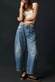 Women Jeans Denim pant Wide Leg Pants Ankle Length Washing Pockets Mid Waist Distressed Spliced High Street Solid Loose Fit 2025