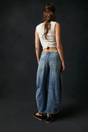 Women Loose Mid Waist Jeans Denim Full Length Pants Sexy Fashion Solid Color Trousers Denim Pockets Bleached