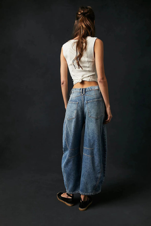 Women Loose Mid Waist Jeans Denim Full Length Pants Sexy Fashion Solid Color Trousers Denim Pockets Bleached