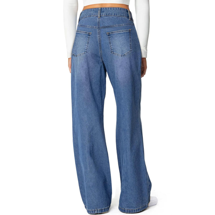 Jeans Woman Fashion Loose High Waist Straight Leg Wide Leg Korean Retro Denim Pants Long Trousers Commuting Daily Comfortable
