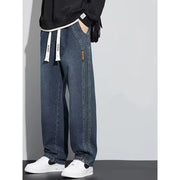 Men Loose Casual Jeans Male Fashion Brand Straight Wide Leg Baggy Denim Trousers High Waist Comfortable Solid Color Long Pants