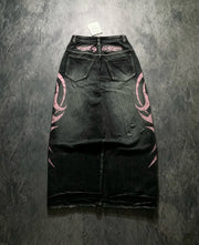 Denim Pant Women Jeans Wide Leg Long Pants Hole High Waist Straight Trousers Y2k Streetwear Print Mom Jeans Casual Loose 2025