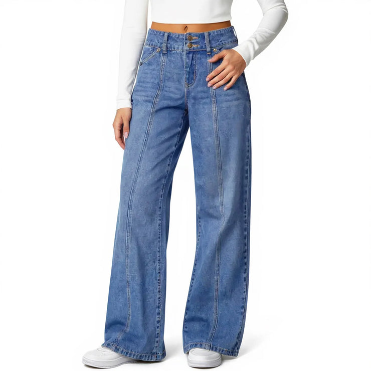 Jeans Woman Fashion Loose High Waist Straight Leg Wide Leg Korean Retro Denim Pants Long Trousers Commuting Daily Comfortable