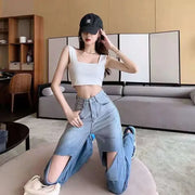 Wide Leg Loosefit Denim Pants for Women High Waist Shot Womens Jeans 2025 Quality Baggy Stretch Trend Trousers Gyaru Clothing Z