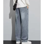 Men Loose Casual Jeans Male Fashion Brand Straight Wide Leg Baggy Denim Trousers High Waist Comfortable Solid Color Long Pants
