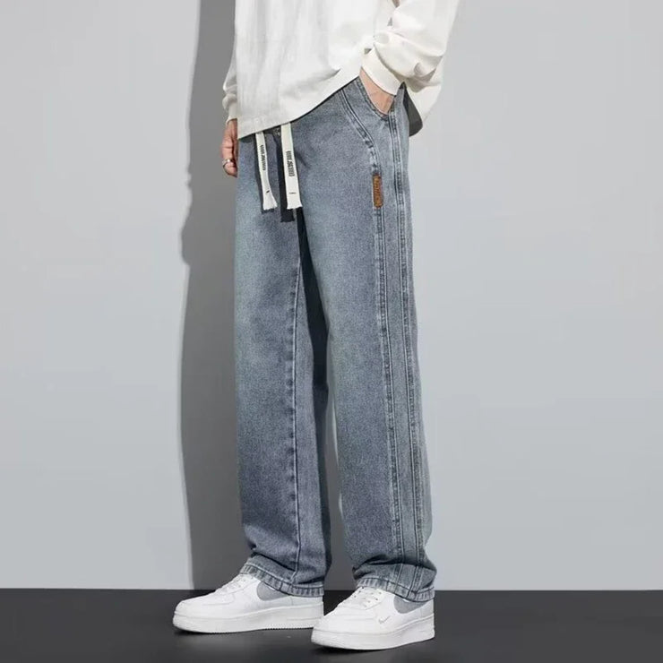 Men Loose Casual Jeans Male Fashion Brand Straight Wide Leg Baggy Denim Trousers High Waist Comfortable Solid Color Long Pants