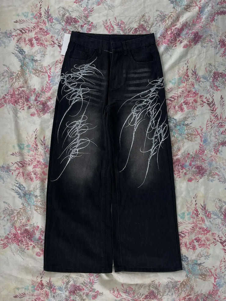 Black Washed Wide Leg Jeans Men Women High Waist Casual Hip Hop Pants Loose Fit Vintage Streetwear Y2K Retro Denim Trousers