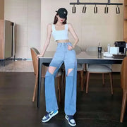 Wide Leg Loosefit Denim Pants for Women High Waist Shot Womens Jeans 2025 Quality Baggy Stretch Trend Trousers Gyaru Clothing Z