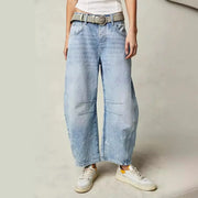 Women Jeans Denim pant Wide Leg Pants Ankle Length Washing Pockets Mid Waist Distressed Spliced High Street Solid Loose Fit 2025