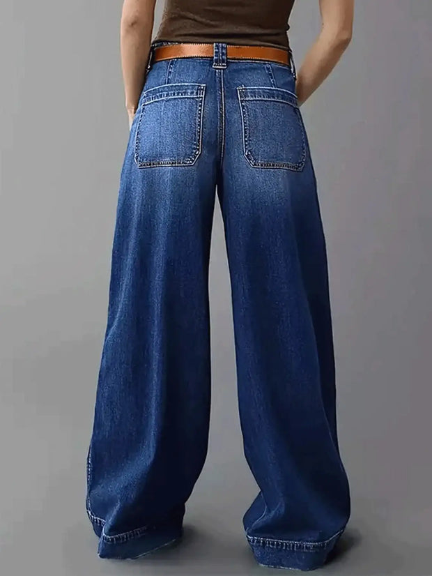 Women's Loose-fitting Wide Leg Jeans - Casual Relaxed Denim Trousers for Effortless Style