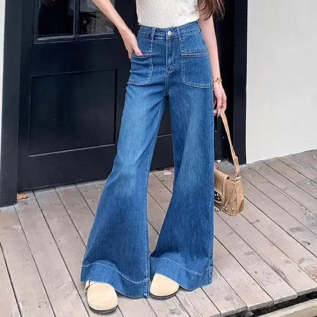 Casual Wide Leg Jeans Women Denim Pants Vintage Denim Trousers Autumn Spring Fashion Female Bllue Straight Jeans Wide Leg Pants
