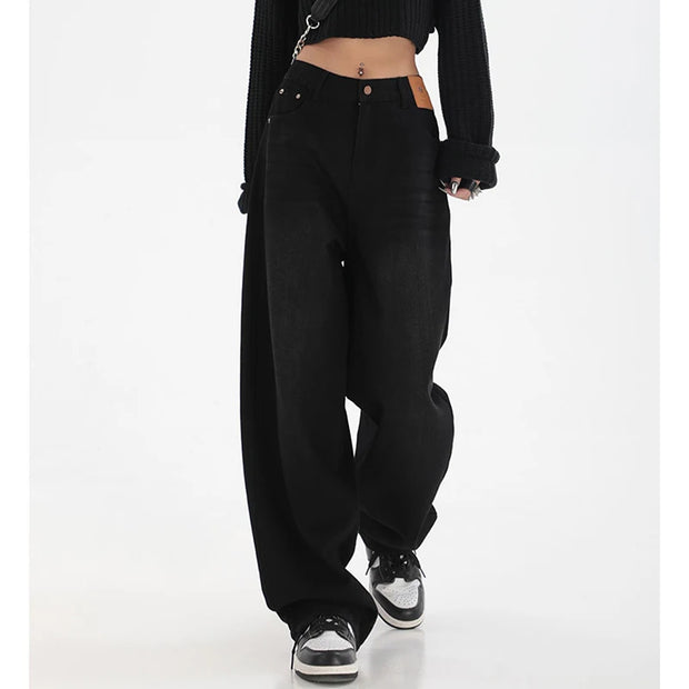 Women Fashion Casual Straight Leg Jeans Female Korean High Waist Denim Trousers Girls Comfortable Loose Fit Daily Pants