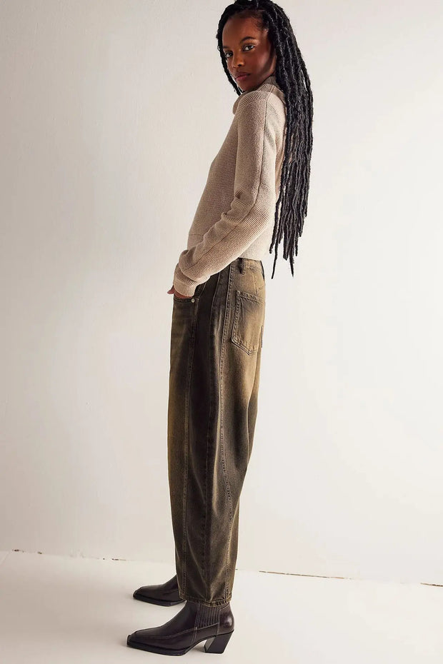 Women Loose Mid Waist Jeans Denim Full Length Pants Sexy Fashion Solid Color Trousers Denim Pockets Bleached