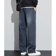 Men Loose Casual Jeans Male Fashion Brand Straight Wide Leg Baggy Denim Trousers High Waist Comfortable Solid Color Long Pants