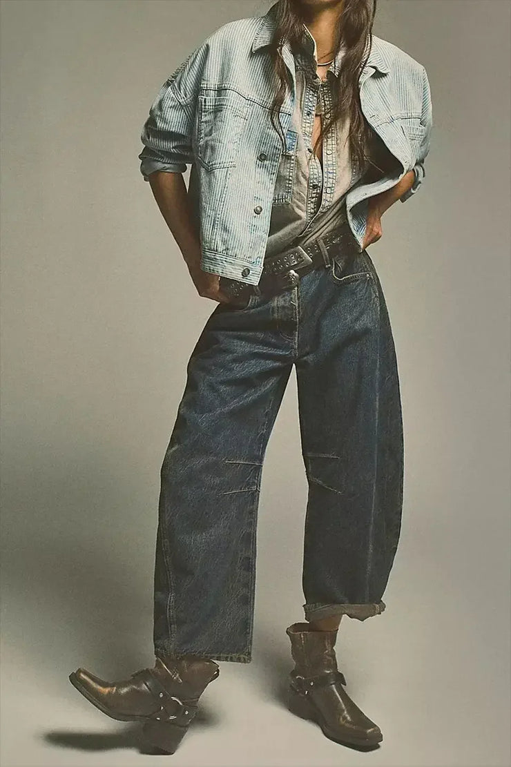 Women Jeans Denim pant Wide Leg Pants Ankle Length Washing Pockets Mid Waist Distressed Spliced High Street Solid Loose Fit 2025