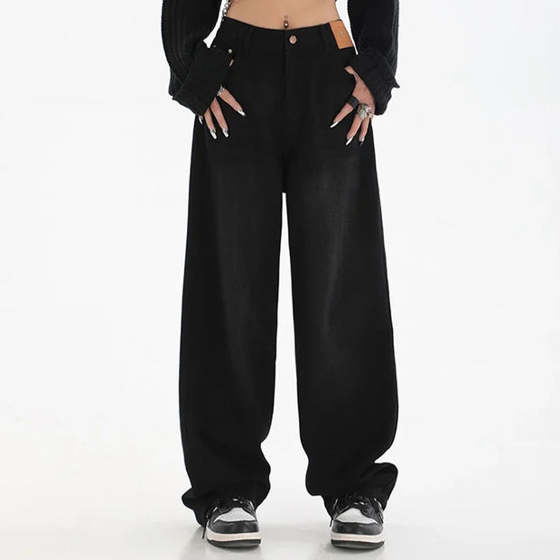Women Fashion Casual Straight Leg Jeans Female Korean High Waist Denim Trousers Girls Comfortable Loose Fit Daily Pants