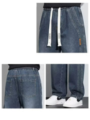 Men Loose Casual Jeans Male Fashion Brand Straight Wide Leg Baggy Denim Trousers High Waist Comfortable Solid Color Long Pants