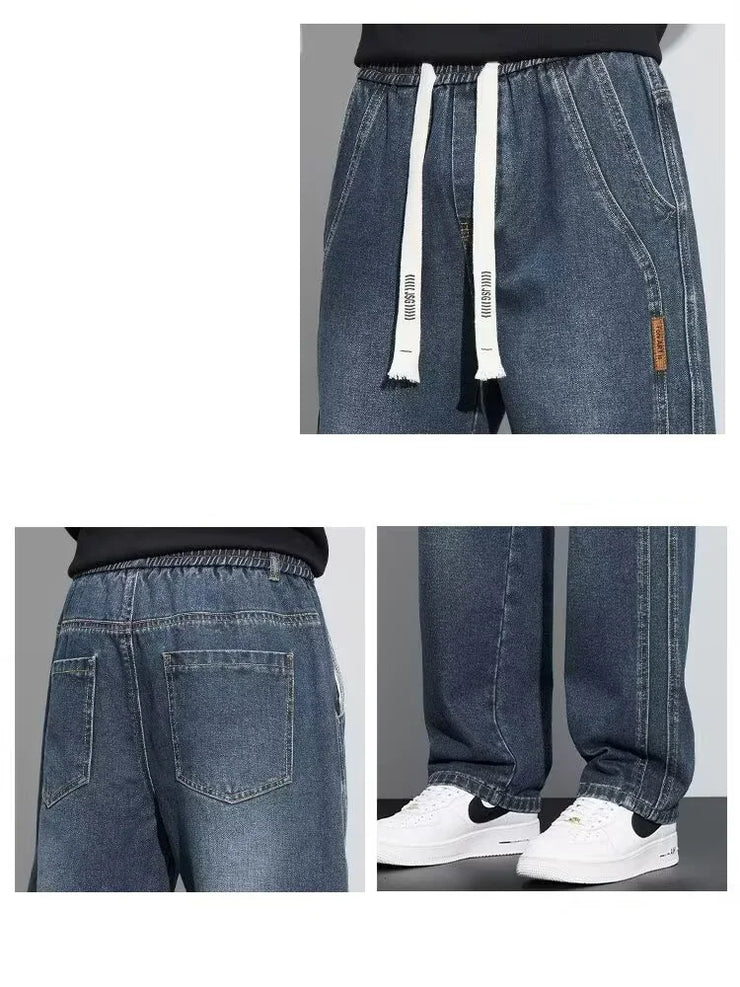 Men Loose Casual Jeans Male Fashion Brand Straight Wide Leg Baggy Denim Trousers High Waist Comfortable Solid Color Long Pants