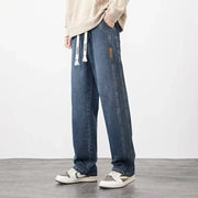 Men Loose Casual Jeans Male Fashion Brand Straight Wide Leg Baggy Denim Trousers High Waist Comfortable Solid Color Long Pants