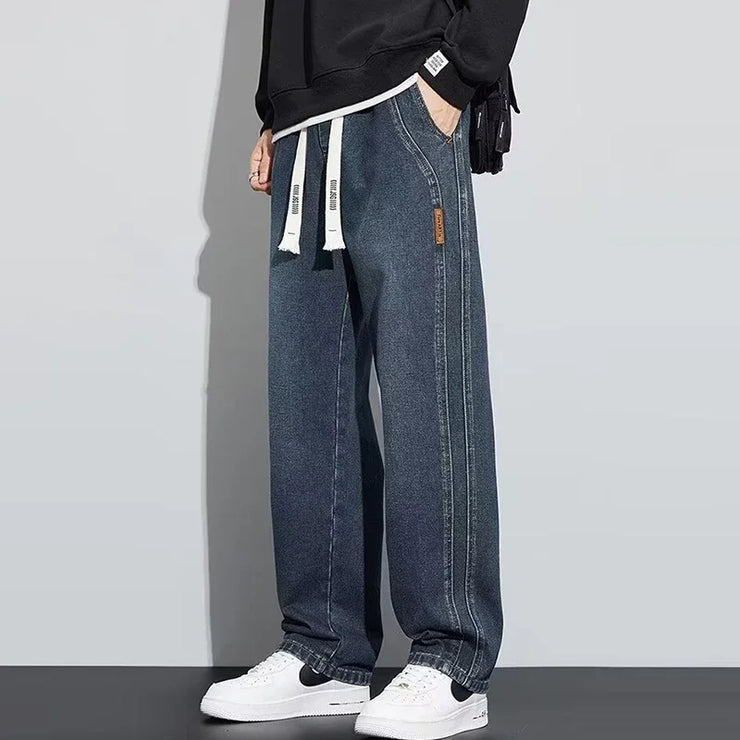 Men Loose Casual Jeans Male Fashion Brand Straight Wide Leg Baggy Denim Trousers High Waist Comfortable Solid Color Long Pants