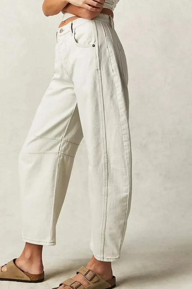 Women Jeans Denim pant Wide Leg Pants Ankle Length Washing Pockets Mid Waist Distressed Spliced High Street Solid Loose Fit 2025