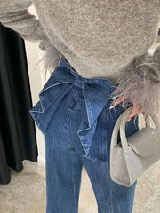 Denim Pant Jeans Women Wide Leg Long Pants High Waist Bow Straight Trousers Y2k Streetwear Casual Party Elegant Work Mom 2025