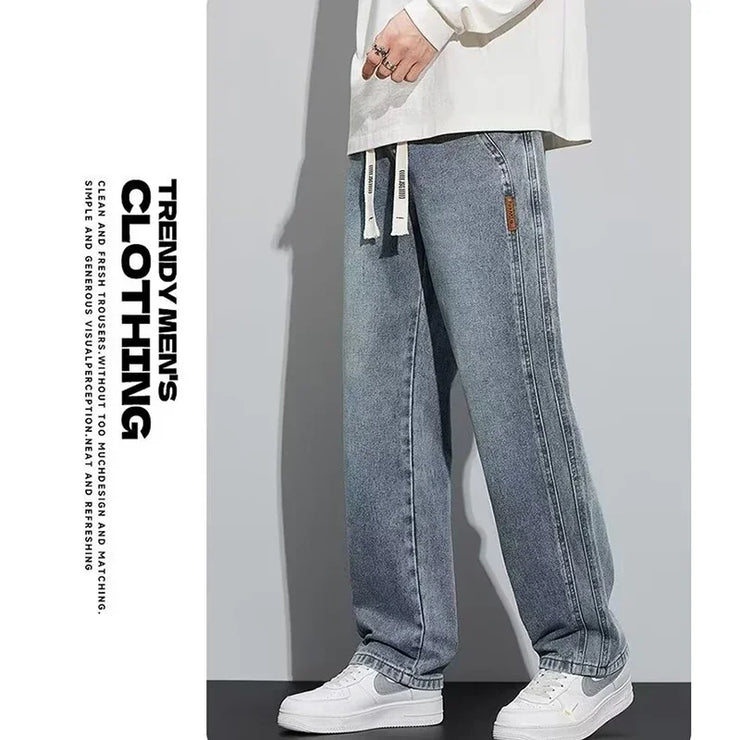 Men Loose Casual Jeans Male Fashion Brand Straight Wide Leg Baggy Denim Trousers High Waist Comfortable Solid Color Long Pants