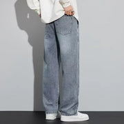 Men Loose Casual Jeans Male Fashion Brand Straight Wide Leg Baggy Denim Trousers High Waist Comfortable Solid Color Long Pants