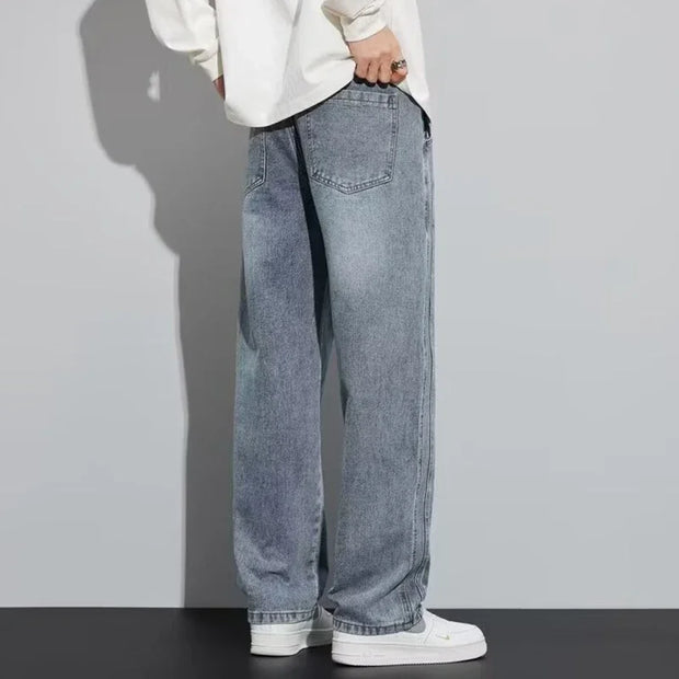 Men Loose Casual Jeans Male Fashion Brand Straight Wide Leg Baggy Denim Trousers High Waist Comfortable Solid Color Long Pants