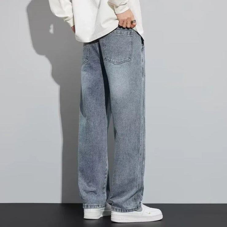 Men Loose Casual Jeans Male Fashion Brand Straight Wide Leg Baggy Denim Trousers High Waist Comfortable Solid Color Long Pants