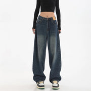 Women Fashion Casual Straight Leg Jeans Female Korean High Waist Denim Trousers Girls Comfortable Loose Fit Daily Pants