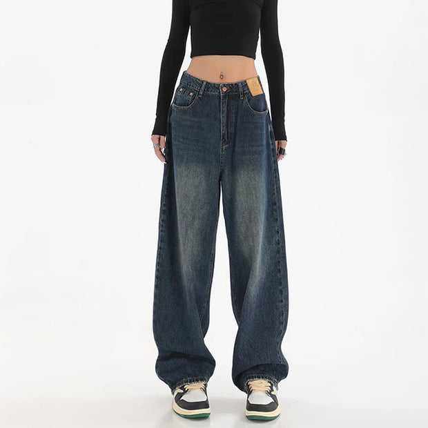 Women Fashion Casual Straight Leg Jeans Female Korean High Waist Denim Trousers Girls Comfortable Loose Fit Daily Pants