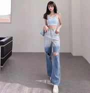 Wide Leg Loosefit Denim Pants for Women High Waist Shot Womens Jeans 2025 Quality Baggy Stretch Trend Trousers Gyaru Clothing Z