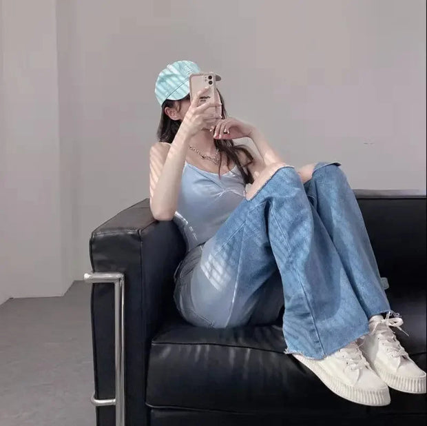 Wide Leg Loosefit Denim Pants for Women High Waist Shot Womens Jeans 2025 Quality Baggy Stretch Trend Trousers Gyaru Clothing Z