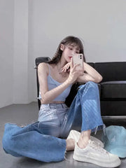 Wide Leg Loosefit Denim Pants for Women High Waist Shot Womens Jeans 2025 Quality Baggy Stretch Trend Trousers Gyaru Clothing Z