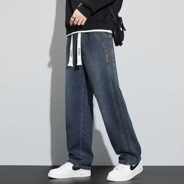 Men Loose Casual Jeans Male Fashion Brand Straight Wide Leg Baggy Denim Trousers High Waist Comfortable Solid Color Long Pants