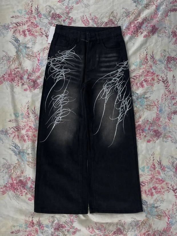 Black Washed Wide Leg Jeans Men Women High Waist Casual Hip Hop Pants Loose Fit Vintage Streetwear Y2K Retro Denim Trousers
