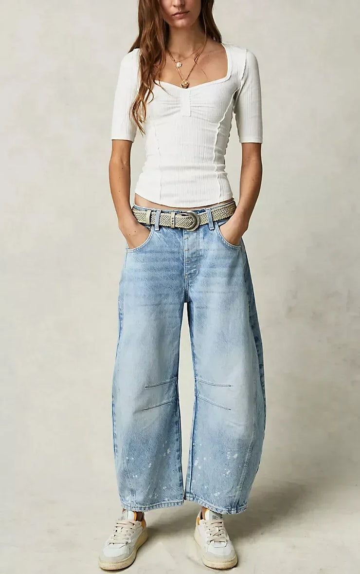 Women Jeans Denim pant Wide Leg Pants Ankle Length Washing Pockets Mid Waist Distressed Spliced High Street Solid Loose Fit 2025
