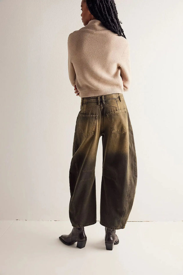 Women Loose Mid Waist Jeans Denim Full Length Pants Sexy Fashion Solid Color Trousers Denim Pockets Bleached