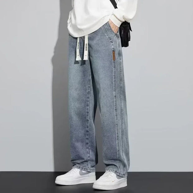 Men Loose Casual Jeans Male Fashion Brand Straight Wide Leg Baggy Denim Trousers High Waist Comfortable Solid Color Long Pants