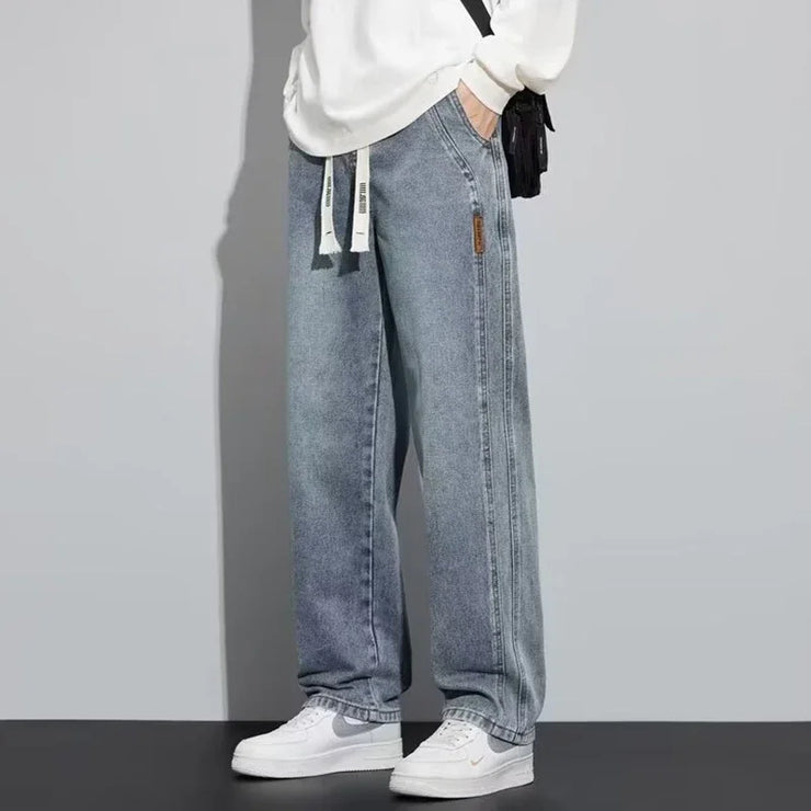 Men Loose Casual Jeans Male Fashion Brand Straight Wide Leg Baggy Denim Trousers High Waist Comfortable Solid Color Long Pants