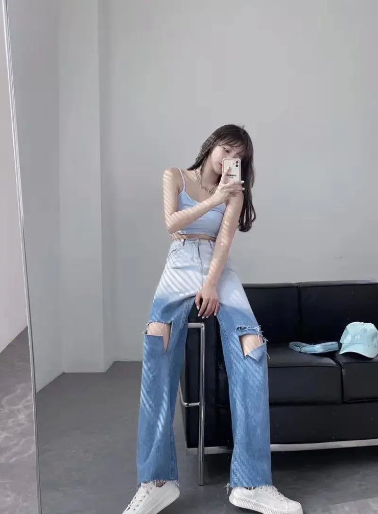 Wide Leg Loosefit Denim Pants for Women High Waist Shot Womens Jeans 2025 Quality Baggy Stretch Trend Trousers Gyaru Clothing Z