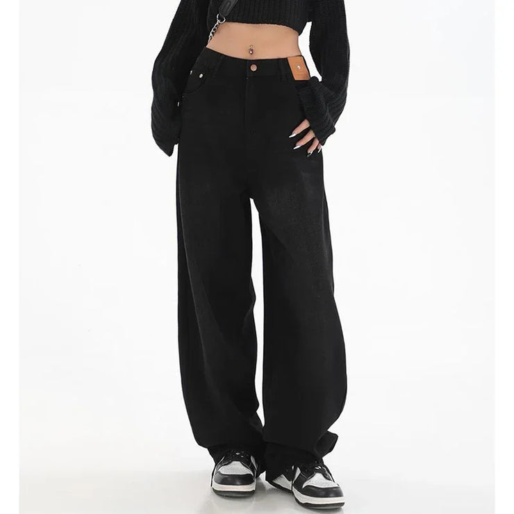 Women Fashion Casual Straight Leg Jeans Female Korean High Waist Denim Trousers Girls Comfortable Loose Fit Daily Pants