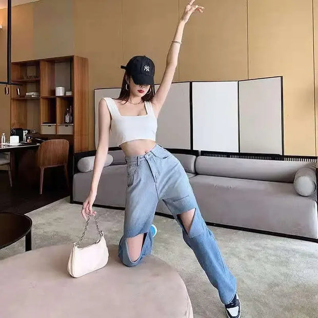 Wide Leg Loosefit Denim Pants for Women High Waist Shot Womens Jeans 2025 Quality Baggy Stretch Trend Trousers Gyaru Clothing Z